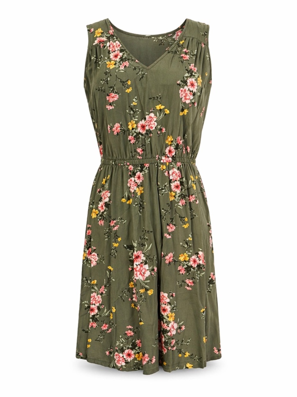 Old Navy Olive Green Floral Sleeveless Sundress Casual Sz XS